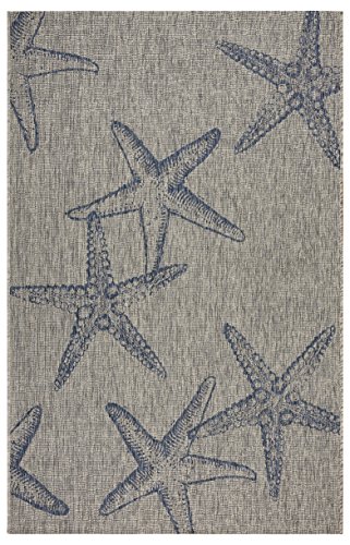 Ox Bay Celeste Coastal Starfish Indoor/ Outdoor Area Rug, Gray/Navy, 5' x 7'