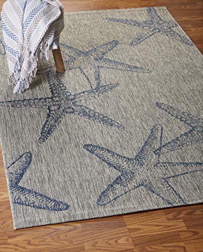 Ox Bay Celeste Coastal Starfish Indoor/ Outdoor Area Rug, Gray/Navy, 5' x 7'