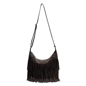 rarityus women crossbody shoulder bag fringe weave hippie suede fringe tassel messenger handbag