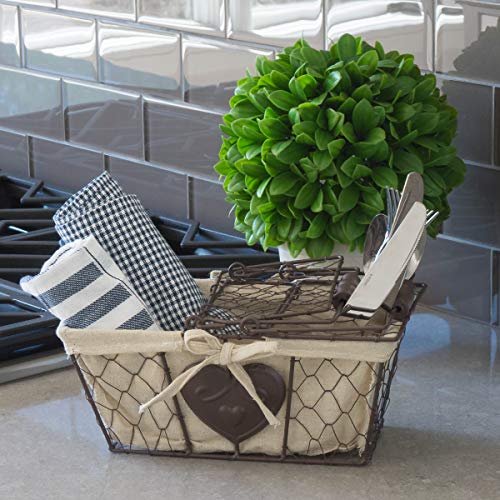 Stonebriar Farmhouse Metal Chicken Wire Picnic Basket with Hinged Lids, Handles, and Heart Detail, 10.5" x 6.5", Cream