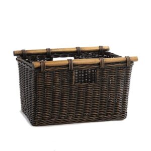 the basket lady tall narrow wicker storage basket, small, 16 in l x 9.5 in w x 10 in h, antique walnut brown