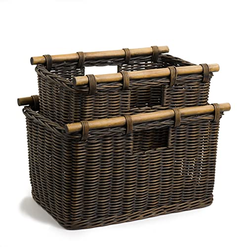 The Basket Lady Tall Narrow Wicker Storage Basket, Small, 16 in L x 9.5 in W x 10 in H, Antique Walnut Brown