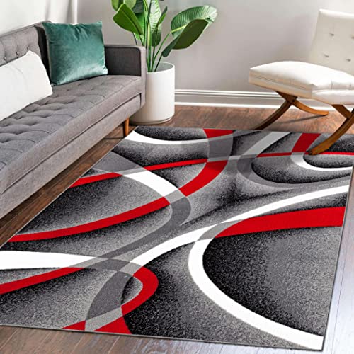 Persian Area Rugs 2305 Gray Black Red White 6 x 9 Modern Abstract Area Rug Carpet