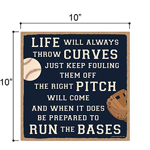 Honey Dew Gifts Home Sign, Life Will Always Throw Curves 10 inch by 10 inch Hanging Wall Baseball Decor, Decorative Wood Sign, Baseball Gifts