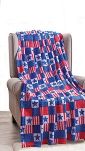 décor&more july 4th usa american pride collection microplush throw blanket (50″ x 60″) – patriotic patchwork blue, white and red throw