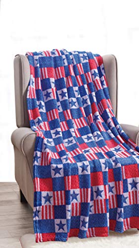 Décor&More July 4th USA American Pride Collection Microplush Throw Blanket (50" x 60") - Patriotic Patchwork Blue, White and Red Throw