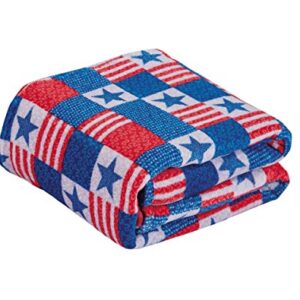 Décor&More July 4th USA American Pride Collection Microplush Throw Blanket (50" x 60") - Patriotic Patchwork Blue, White and Red Throw