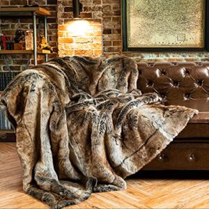 battilo home luxury brown faux fur blanket thick warm elegant cozy fuzzy fur throw blankets for couch, bed, sofa fluffy blankets decorative throw blanket reversible to plush velvet, 50″x60″