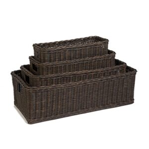 The Basket Lady Long Low Wicker Basket, Large, 25 in L x 11.5 in W x 7 in H, Antique Walnut Brown