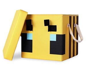 minecraft bee 15-inch storage bin chest with lid | foldable fabric basket container, cube organizer with handles, cubby closet organizer | video game gifts and collectibles