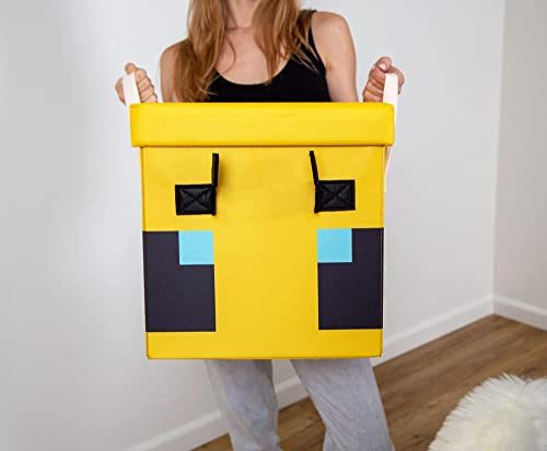 Minecraft Bee 15-Inch Storage Bin Chest With Lid | Foldable Fabric Basket Container, Cube Organizer With Handles, Cubby Closet Organizer | Video Game Gifts And Collectibles