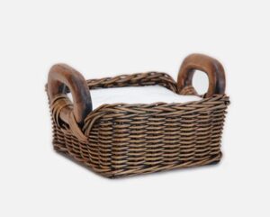 the basket lady fancy wicker napkin basket, 8 in l x 7.5 in w x 5 in h, antique walnut brown