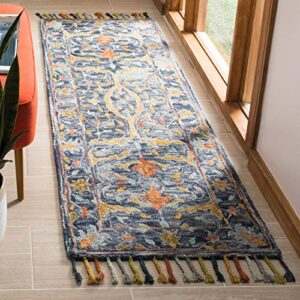 safavieh aspen collection 2’3″ x 7′ blue / rust apn116m handmade boho braided tassel wool runner rug