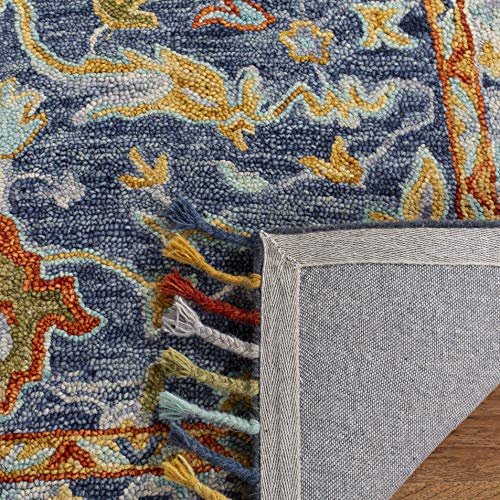 SAFAVIEH Aspen Collection 2'3" x 7' Blue / Rust APN116M Handmade Boho Braided Tassel Wool Runner Rug