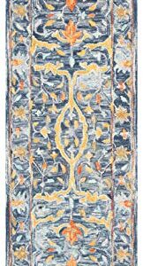 SAFAVIEH Aspen Collection 2'3" x 7' Blue / Rust APN116M Handmade Boho Braided Tassel Wool Runner Rug