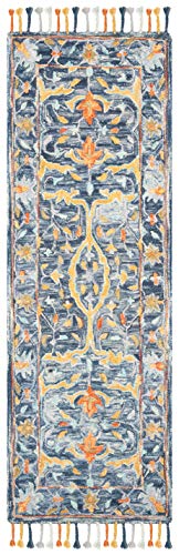 SAFAVIEH Aspen Collection 2'3" x 7' Blue / Rust APN116M Handmade Boho Braided Tassel Wool Runner Rug