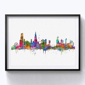 chicago skyline city chicago watercolor art print chicago wall print poster painting home decor chicago wall hanging map skyline 8x10inch no frame