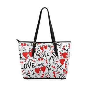 interestprint love words with hearts women totes top handle handbags pu leather purse