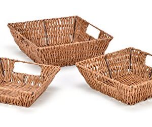 Trademark Innovations Set of 3 Square Wicker Look Baskets With Built In Handles