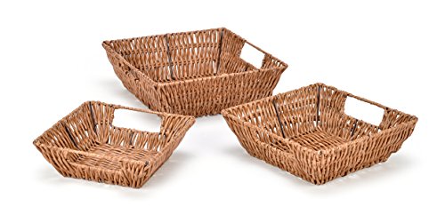 Trademark Innovations Set of 3 Square Wicker Look Baskets With Built In Handles