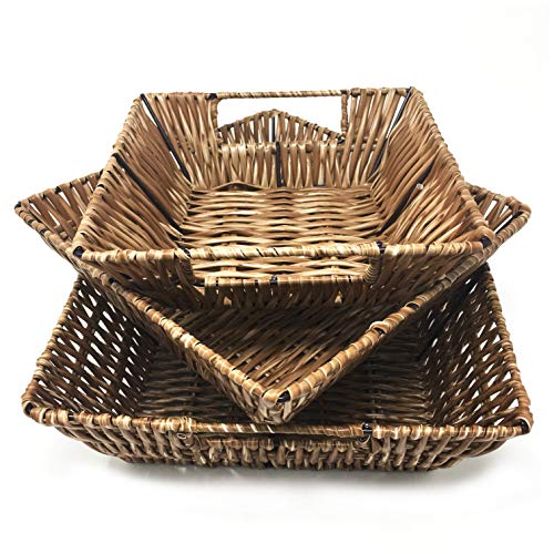 Trademark Innovations Set of 3 Square Wicker Look Baskets With Built In Handles