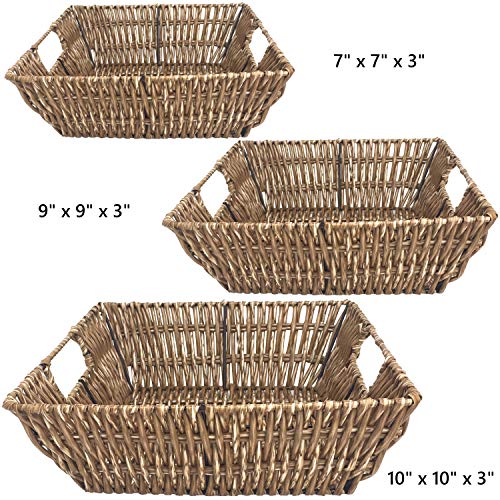 Trademark Innovations Set of 3 Square Wicker Look Baskets With Built In Handles