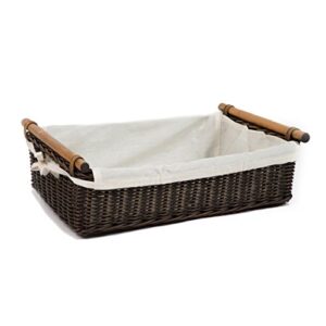 The Basket Lady Low Pole Handle Wicker Storage Basket, Large, 19.5 in L x 12.5 in W x 6 in H, Antique Walnut Brown