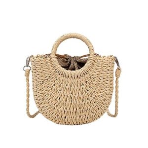 rattan handmade straw tote handbag beach shoulder bag summer beach rattan bag straw bag (white)