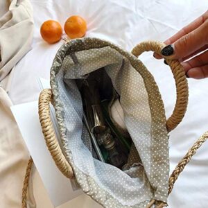 Rattan Handmade Straw Tote Handbag Beach Shoulder Bag Summer Beach Rattan Bag Straw Bag (White)
