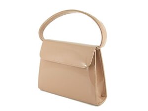 loni clutch handbag purse for women | shoulder & top-handle grab handbag | nude taupe patent pu leather wedding prom evening