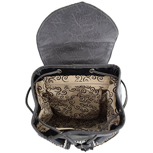 Western Style Tooled Buckle Women Country Backpack School Bag Concealed Carry Daypack Biker Purse Wallet (Coffee Set)