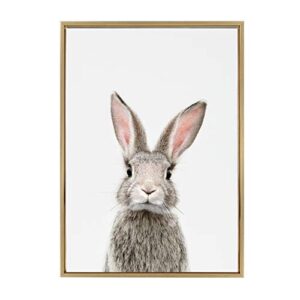 kate and laurel sylvie female baby bunny rabbit animal print portrait framed canvas wall art by amy peterson, 23×33 gold