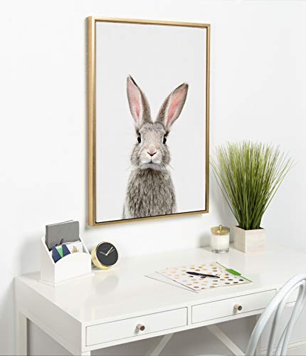 Kate and Laurel Sylvie Female Baby Bunny Rabbit Animal Print Portrait Framed Canvas Wall Art by Amy Peterson, 23x33 Gold