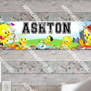 Tweety Bird - 8.5"x30" Personalized Name Poster, Customize With Your Child's Name, Birthday Party Banner