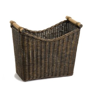 the basket lady narrow wicker magazine basket, large, 14 in l x 7.5 in w x 12 in h, antique walnut brown