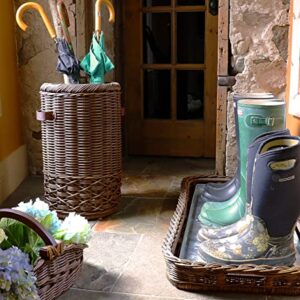 The Basket Lady Wicker Umbrella Stand, 12.5 in Dia (9.5 in Inside) x 20 in H, Antique Walnut Brown