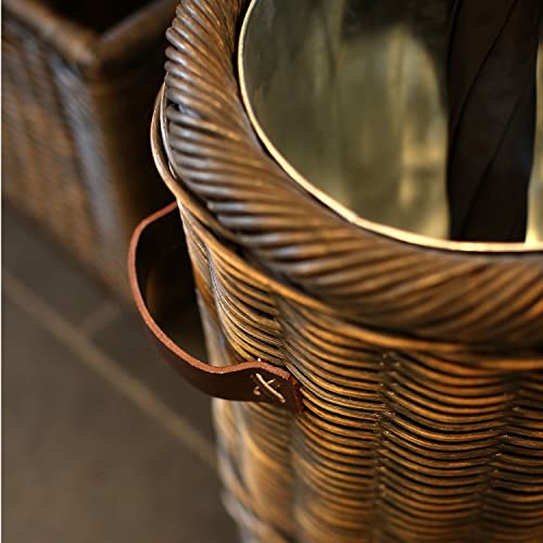 The Basket Lady Wicker Umbrella Stand, 12.5 in Dia (9.5 in Inside) x 20 in H, Antique Walnut Brown