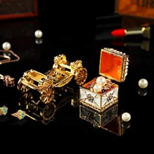 QIFU Decorative Enameled Royal Carriage Style Hinged Trinket Box, Sparkling Crystal Ornaments for Home Decor, Unique Gift for Family