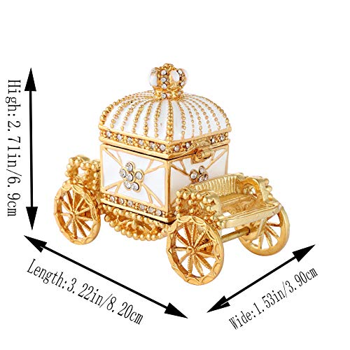 QIFU Decorative Enameled Royal Carriage Style Hinged Trinket Box, Sparkling Crystal Ornaments for Home Decor, Unique Gift for Family