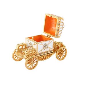 QIFU Decorative Enameled Royal Carriage Style Hinged Trinket Box, Sparkling Crystal Ornaments for Home Decor, Unique Gift for Family