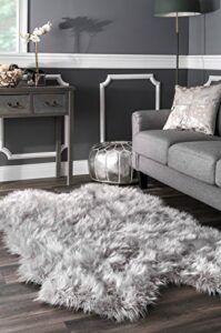 nuloom fluffy faux sheepskin quarto shag area rug, 3′ 6″ x 6′, light grey