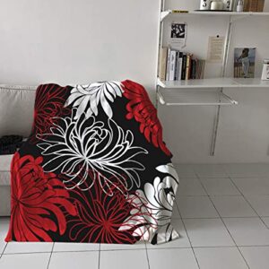 COLORSUM Soft Flannel Throw Blanket Chrysanthemum Flower Red Black White Cozy Plush Bed Blanket Lightweight Throw for Sofa Couch Bed 50 x 60 inches