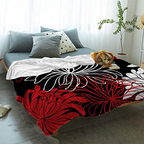 COLORSUM Soft Flannel Throw Blanket Chrysanthemum Flower Red Black White Cozy Plush Bed Blanket Lightweight Throw for Sofa Couch Bed 50 x 60 inches