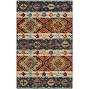 safavieh aspen collection 6′ x 9′ navy/ivory apn502a handmade boho wool area rug
