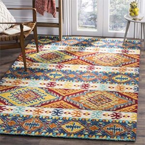 SAFAVIEH Aspen Collection 6' x 9' Navy/Ivory APN502A Handmade Boho Wool Area Rug