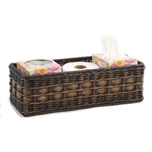 the basket lady wicker toilet tank basket, 16 in l x 6 in w x 5 in h, antique walnut brown