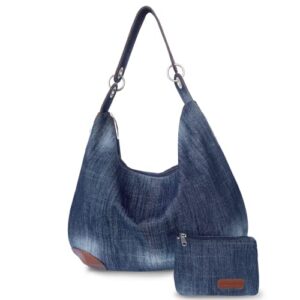 Dreams Mall(TM Women's Handbag Denim Purse Hobo Tote Top Handle Jean Shoulder Crossbody Bags,Blue