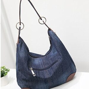 Dreams Mall(TM Women's Handbag Denim Purse Hobo Tote Top Handle Jean Shoulder Crossbody Bags,Blue