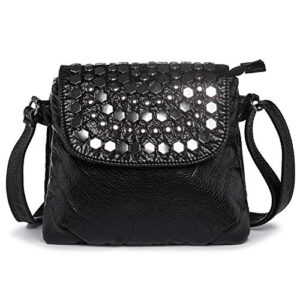 larechor medium crossbody bag multiple pocket women shoulder purse with rivets black
