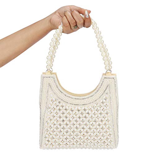 Indian Style Pearl Tote Bag Wrist Bag Evening Clutch Wedding Purse for Women & Girls